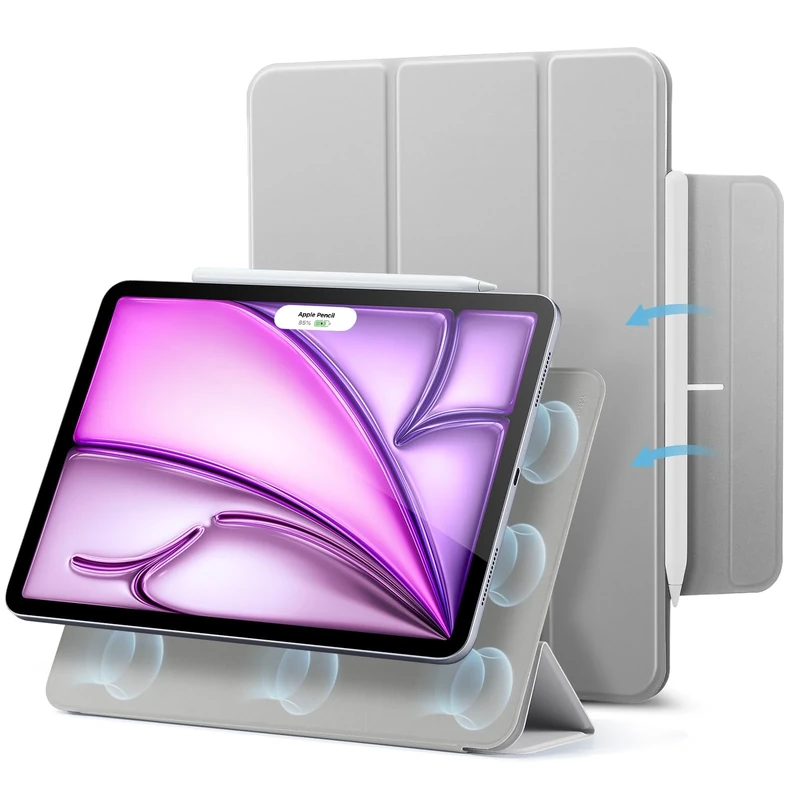 ESR for iPad Air 13 Inch Case M3/M2 (2025/2024), iPad Pro 12.9 (2022/2021/2020), Powerful Magnetic Stand, Slim Trifold Stand Case, Supports Pencil Pro and Pencil (USB-C), Rebound Series, Grey