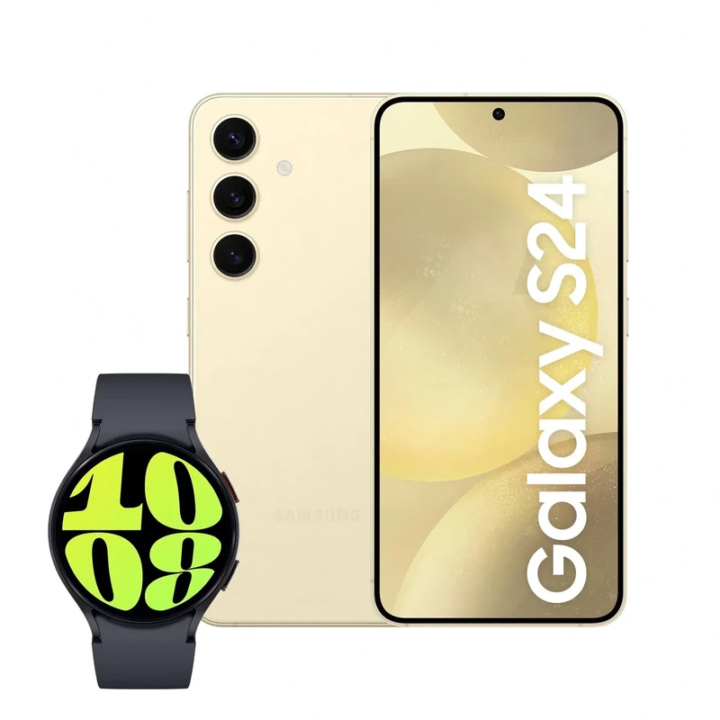 Samsung Galaxy S24, AI Android Smartphone, 8GB RAM, 128GB Storage, 50MP Camera, Amber Yellow, 3 Year Manufacturer Extended Warranty with Watch6 Smart Watch, BT, 44mm (UK Version)