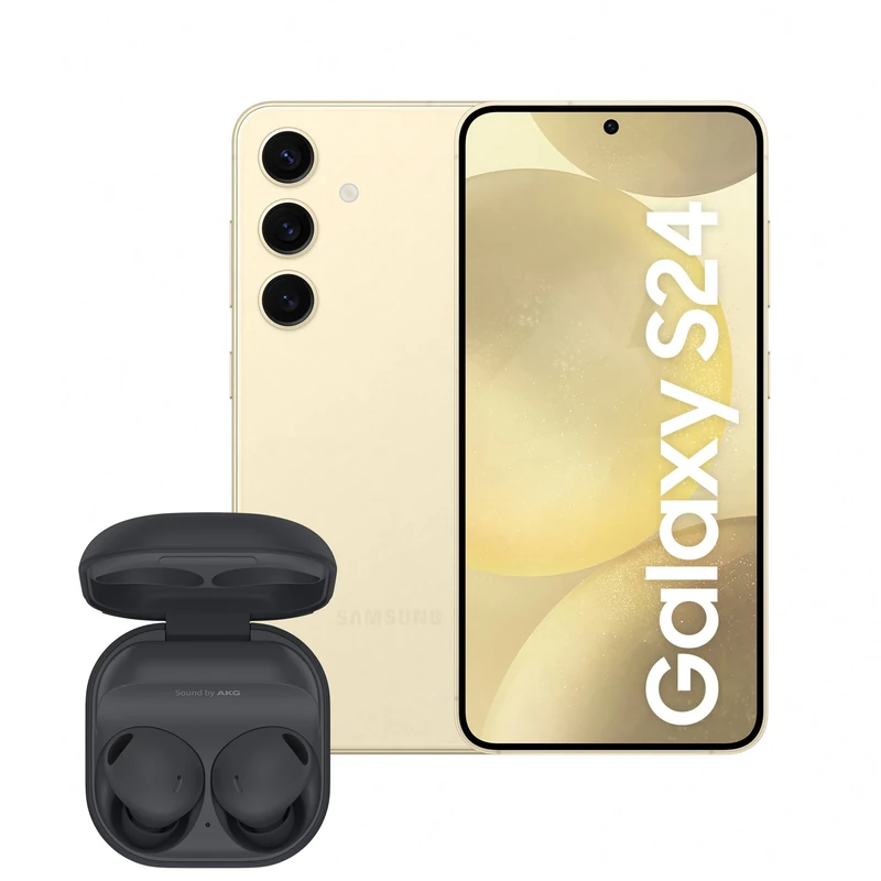 Samsung Galaxy S24, AI Android Smartphone, 8GB RAM, 256GB Storage, 50MP Camera, Amber Yellow, 3 Year Manufacturer Extended Warranty with Buds2 Pro Wireless Earphones (UK Version)