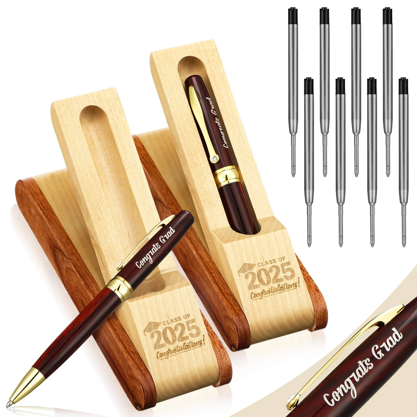 Kolldenn 2 Sets Graduation Gift Pens with Boxes 2 Rosewood Ballpoint Pen with 2 Wood Pen Boxes and 8 Refills Grad Gift Pen Set for High School College Graduates Masters Class Of 2024