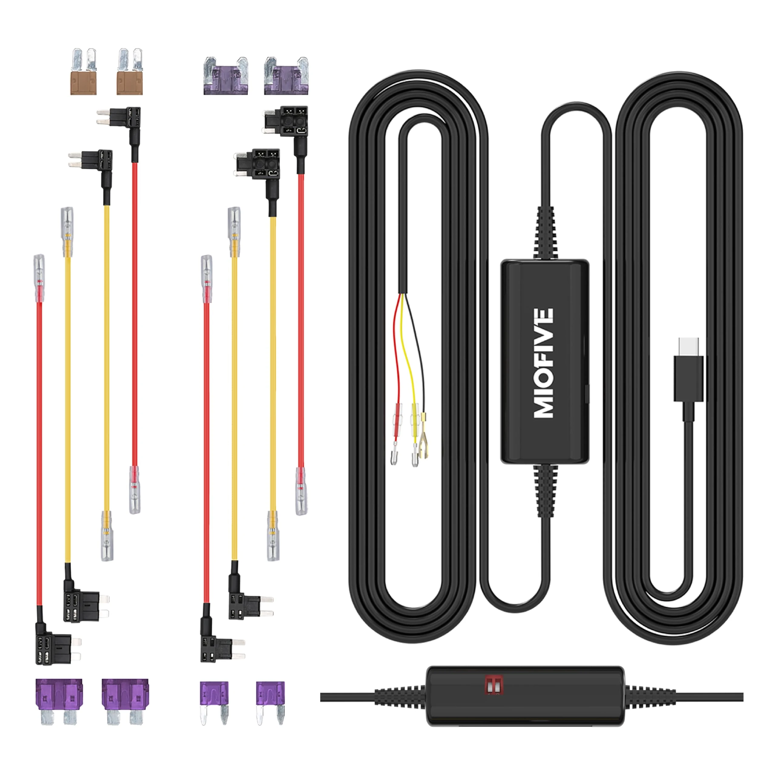 Miofive USB Type-C Hardwire Kit Only for Miofive S1 & Mini Series and Mirror 1 Dash Cam, Activate Parking Mode and Low Voltage Protection, 11.5 ft / 350 cm (Need Purchase Separately)
