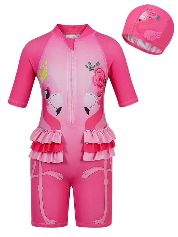 AmzBarley Girls Swimming Costume 1 Piece UV Protection Swimsuit Kids Childs Rash Guard Swimwear Beach Holiday Swim Wear Wetsuit Rose 1-2 Years 3