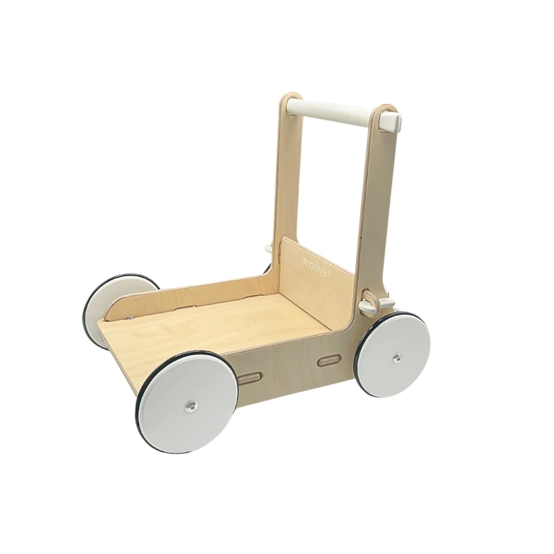 Moover Classic Baby Walker, Push Along Toy, Easy Assembly, Stylish, Durable, Designed in Denmark from Russian Birch Plywood by Kåre Tofte, 45 x 53.5 x 21 cm, 12 Months+, Natural Wood and Off-White