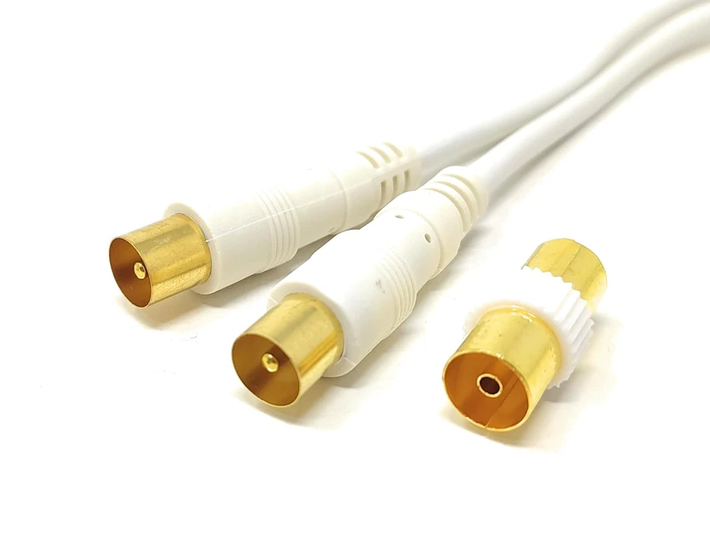 7.5m TV Aerial Coaxial Cable Male to Male, Satellite RF Antenna Coax RG59 Lead Gold Plated Connectors with Female Coupler (Straight, White, 7.5m)