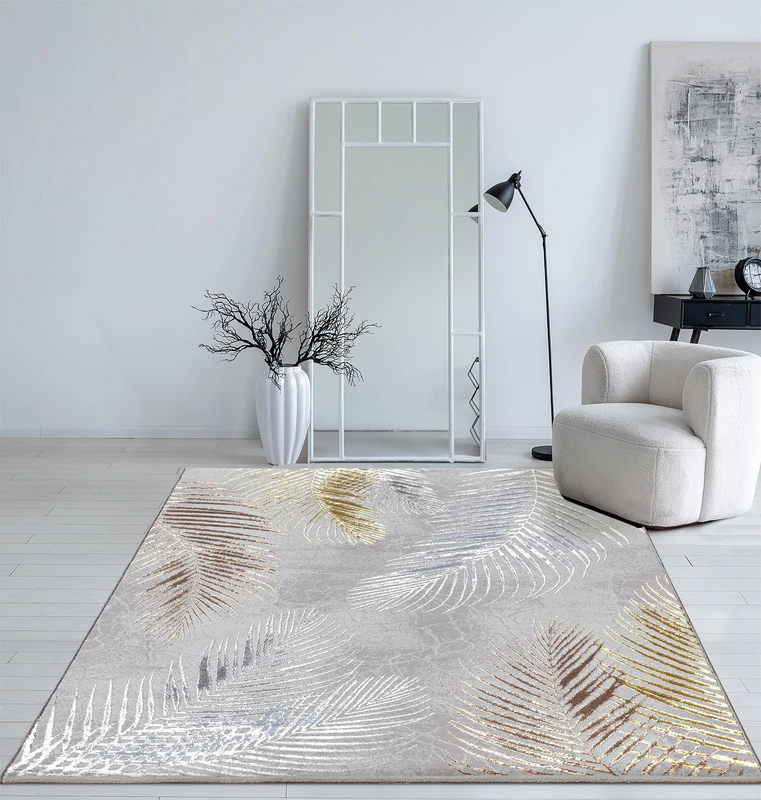 Mia's Teppiche Cielo Modern dense short pile carpet, living room, bedroom, elegant sheen, glossy fibre, high-low effect, feather, Grey, 80 x 300 cm