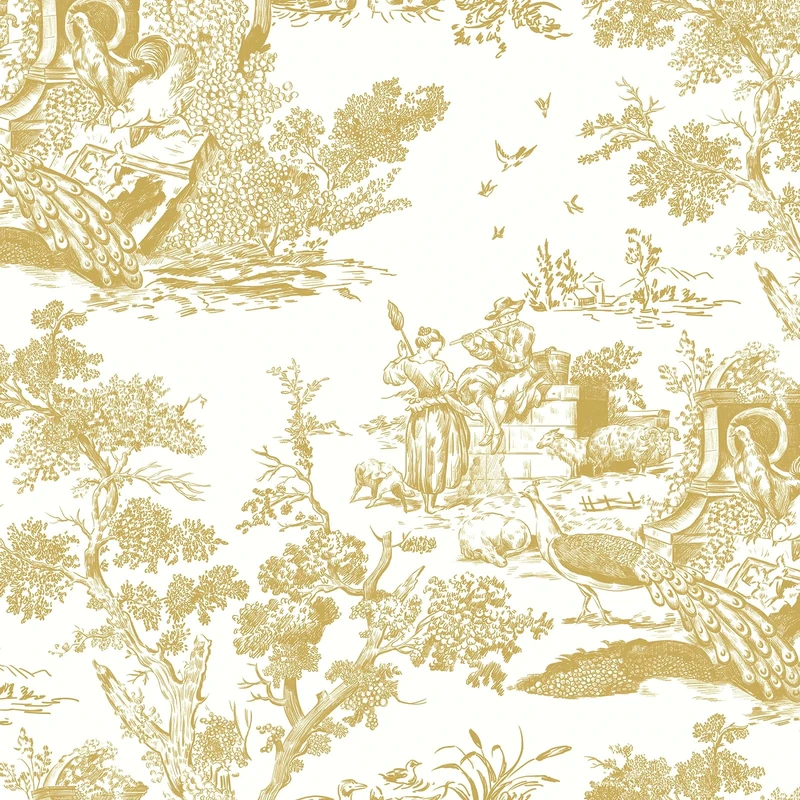 Yomshi Self Adhesive Wallpaper White and Gold Peel and Stick Wallpaper Tree and Animal Wallpaper 41×300cm Stick on Wallpaper Vintage Contact Paper for Bedroom Bathroom