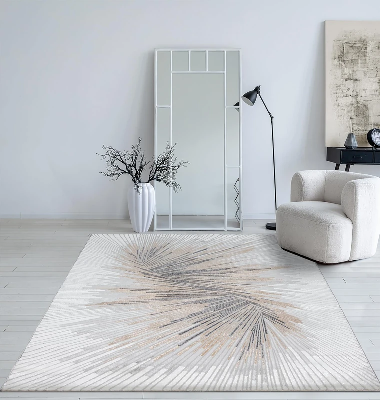 Mia's Teppiche Cielo Modern dense short pile carpet, living room, bedroom, elegant sheen, glossy fibre, high-low effect, feather, Grey, 80 x 300 cm