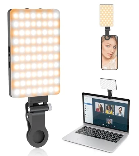 TONEOF 80 LED Selfie Light with Clip - Portable Ultra Bright (3200K-5600K) Rechargeable Phone Light & 3 Modes - For Phone/Tablet/Laptop - Black