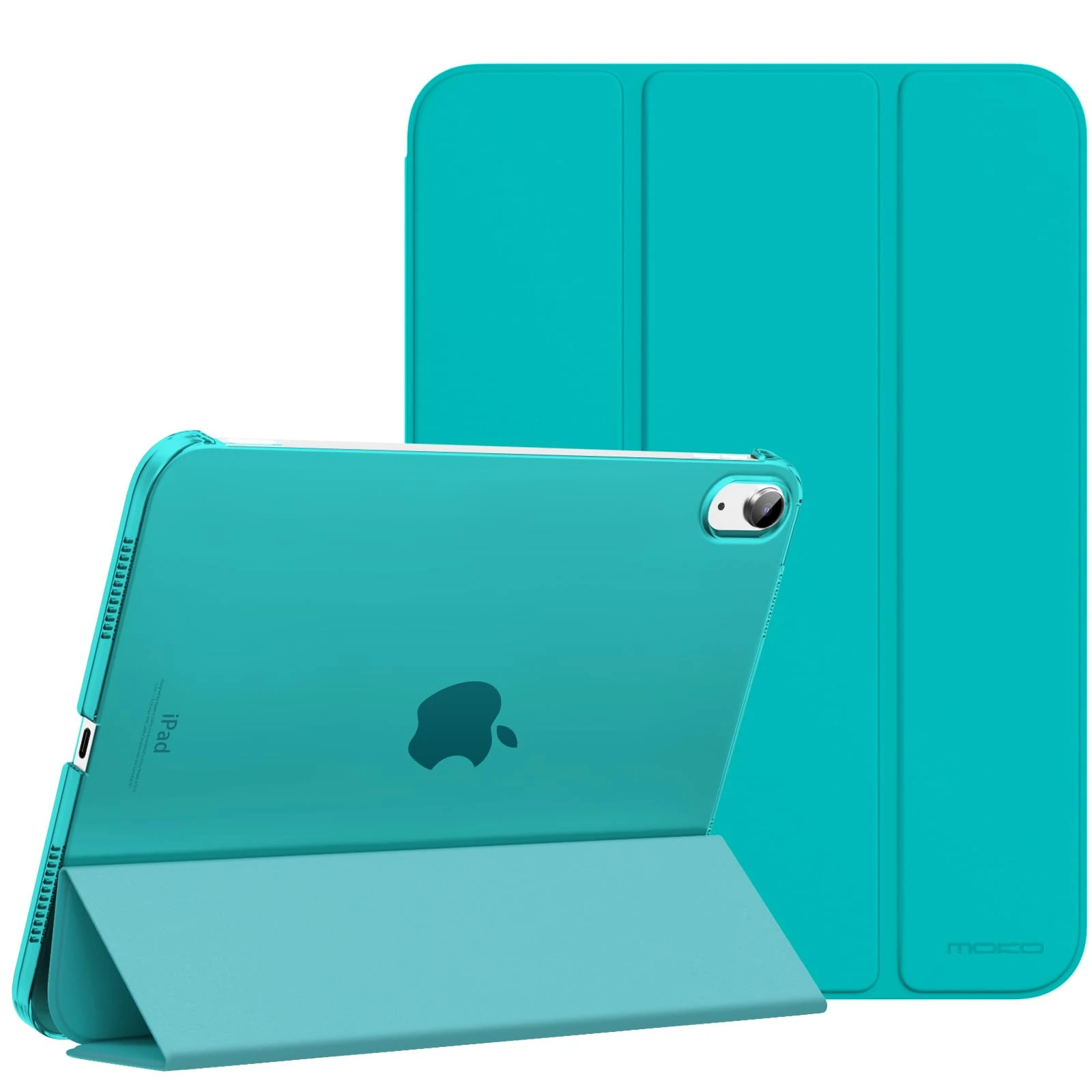 MoKo for iPad (A16) 11th Generation Case 11 Inch 2025, iPad 10th Generation Case 10.9 Inch 2022, Slim Stand Hard PC Translucent Back Shell Smart Cover, Support Touch ID, Auto Wake/Sleep, Pagoda Blue