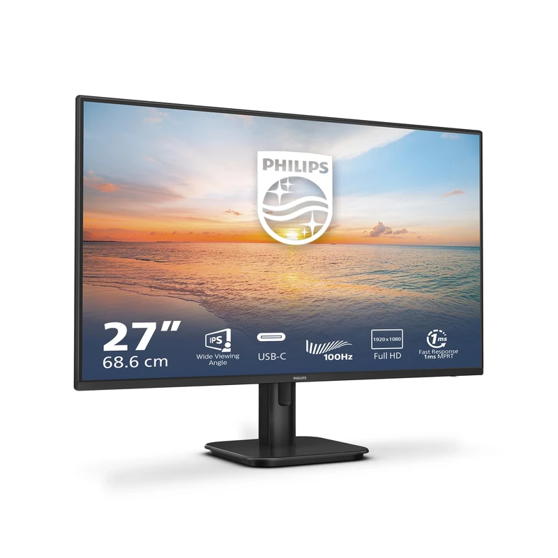 Philips 27E1N1300A - 27 Inch FHD Monitor, 100Hz, IPS, 1ms, USB-C Power delivery, Speakers, LowBlue Mode, FlickerFree (1920 x 1080, 250 cd/m², HDMI 1.4 / USB-C)