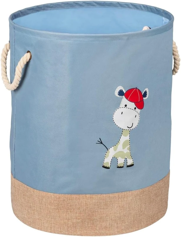 Children's Toy Basket with Giraffe Decoration – Laundry Basket for Bedroom with Rope Handles, Polyester, 40 x 50 cm, Blue