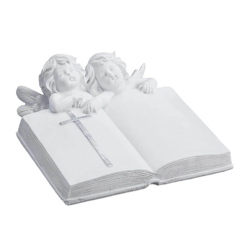 Relaxdays Grave Angel with Book - White Polyresin Statue