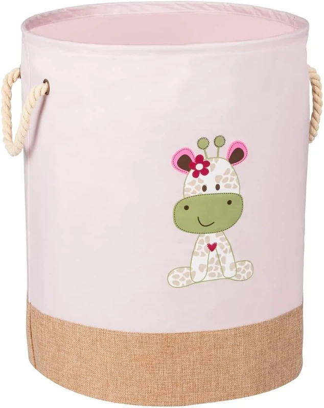 Giraffe Children's Toy Basket with Giraffe Decoration - Laundry Basket for Bedroom with Rope Handles, Polyester, 40 x 50 cm, Pink