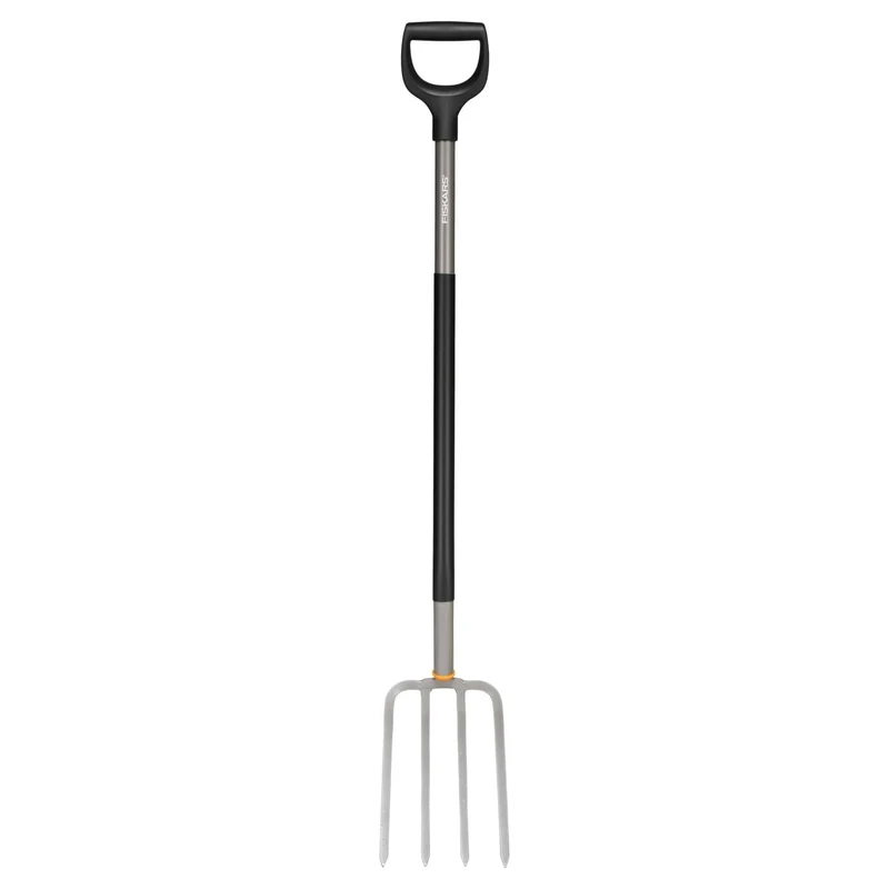 Fiskars Spade Fork for hard, Stony soils, With 4 tines, Length: 132 cm, boron steel, Grey/Black, Ergonomic, 1070679