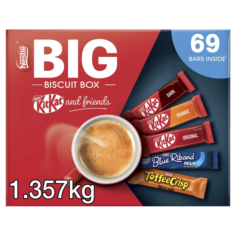 Nestlé Kitkat and Friends Big Biscuit Box | 69 x Chocolate Biscuit Bars - KitKat, Blue Riband, Toffee Crisp | Bulk Chocolate Box 1.357kg
