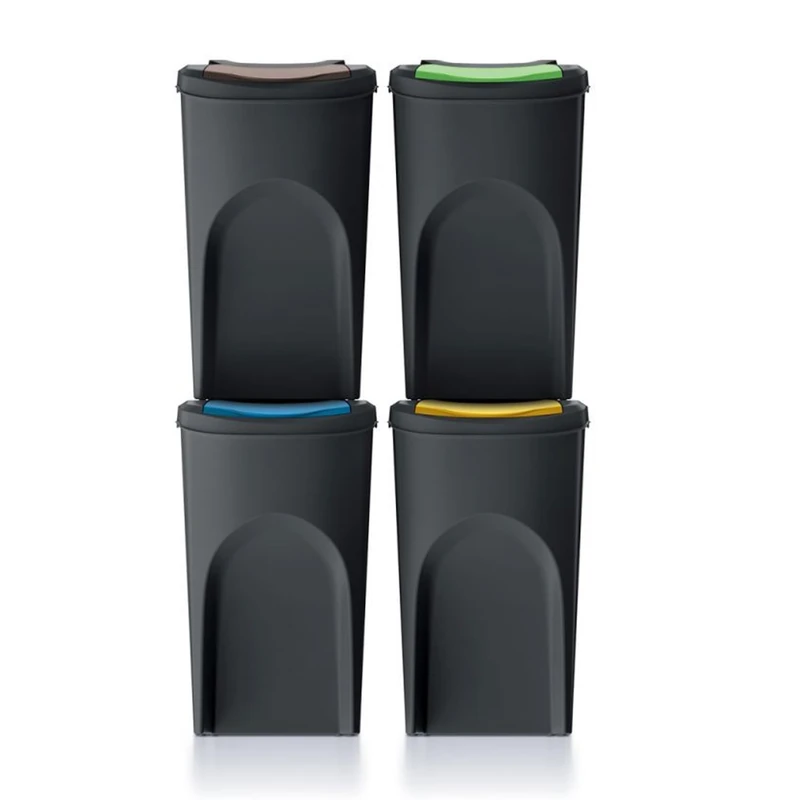 Keden SORTIBOX Set of 4 Waste Bins, 100% Recycled Plastic, Black, Volume 4 x 35 L