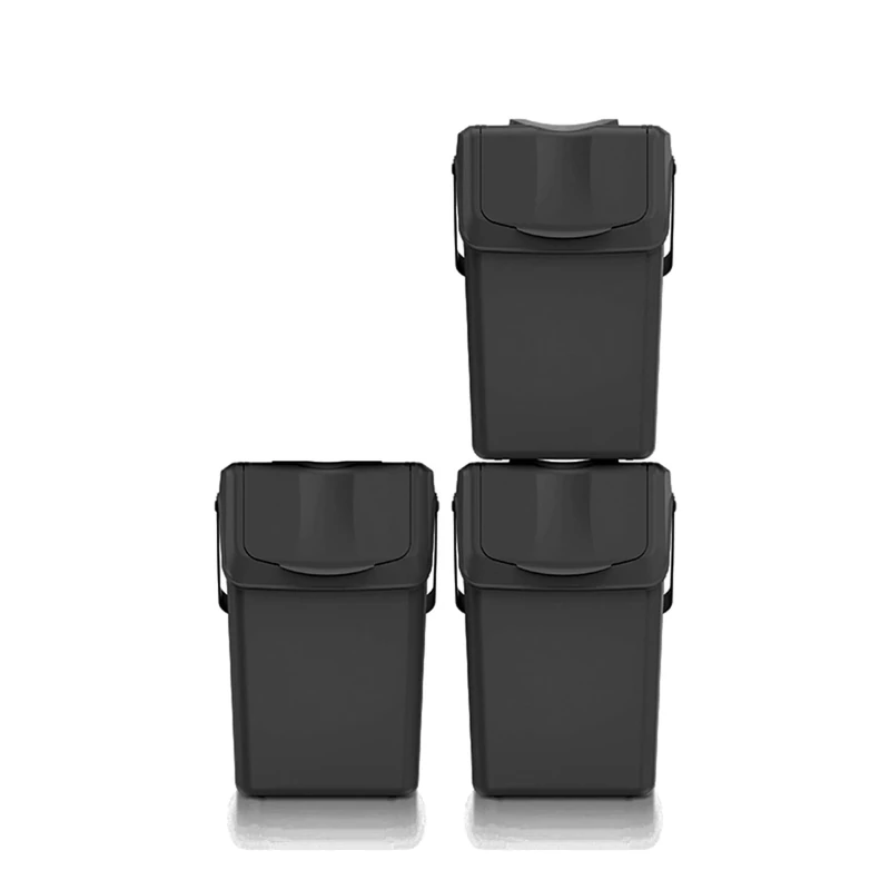 Keden SORTIBOX Set of 3 Waste Bins, 100% Recycled Plastic, Black, Volume 3 x 25 L