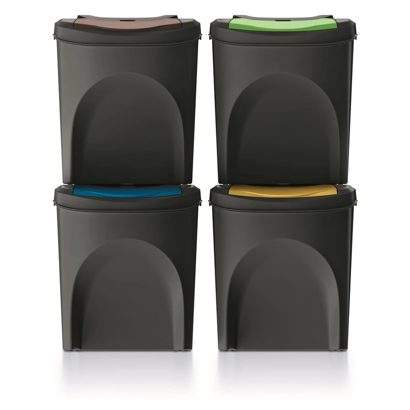 Keden Set of 4 Sortibox Wheelie Bins Made from 100% Recycled Plastic, Black, 100 L - Image 1