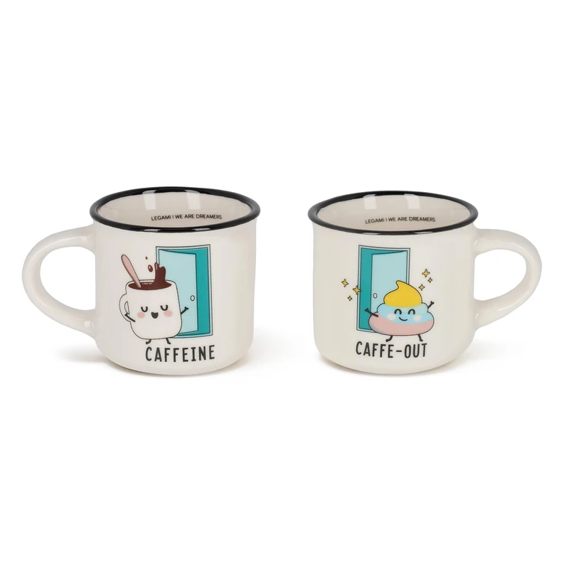 Legami - Espresso for Two Coffee Mugs, Set of 2 New Bone China Coffee Mugs, Dishwasher Safe Coffee Cup, Poo Theme, Diameter 5.5 cm, Capacity 50 ml