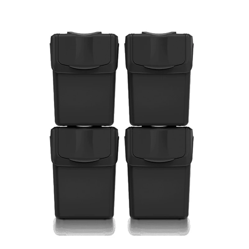 Keden Set of 4 Sortibox Wheelie Bins Made from 100% Recycled Plastic, Black, 80 L