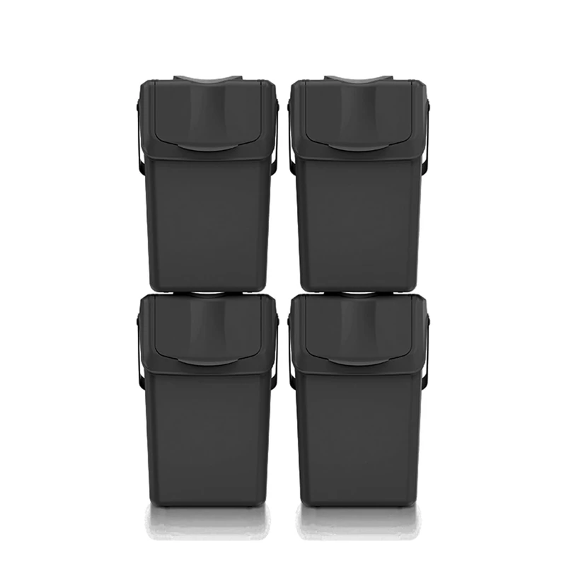 Keden Set of 4 Sortibox Wheelie Bins for Recycling, Black, 100 L