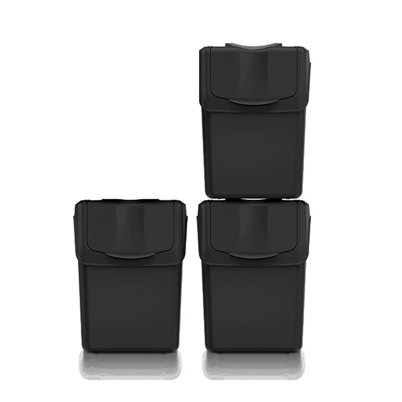Keden SORTIBOX Set of 3 Waste Bins, 100% Recycled Plastic, Black, Volume 3 x 20 L