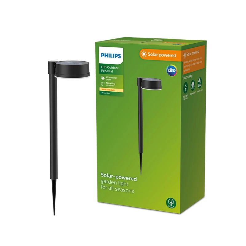 Philips Lighting Vynce Outdoor Solar Wall Light, Square, 1.5W, 2700K, Black, IP44 Weatherproof