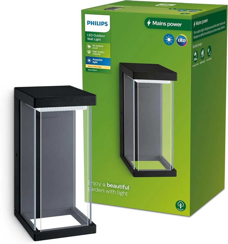 Philips Lighting Ulyzo Outdoor Wall Light, 12W, 2700K Warm White Light, Black, IP44 Weatherproof