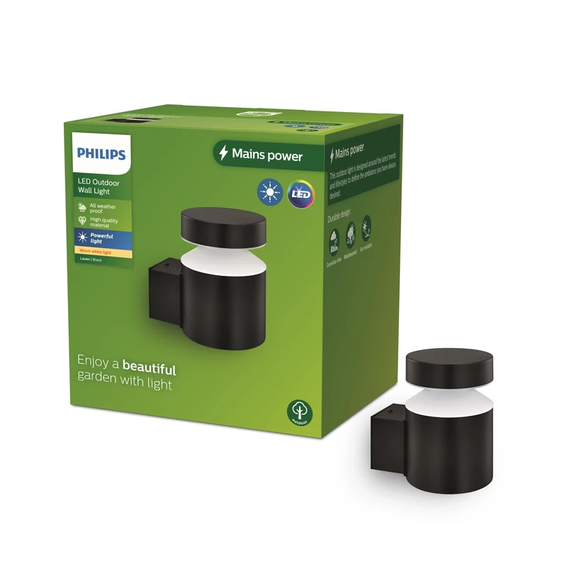 Philips Lighting Laven Outdoor Wall Light up, 6W, 4000K Cool White Light, Black, IP44 Weatherproof