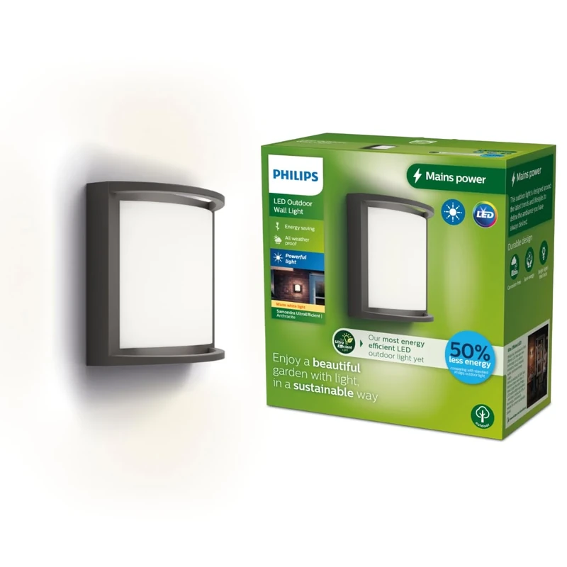 Philips Lighting Samondra UltraEfficient Outdoor Wall Light, 3.8W, 2700K, Antracite, IP44 Weatherproof