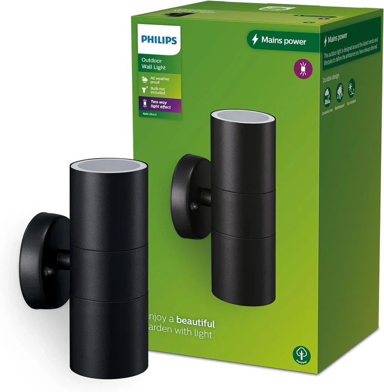 Philips Lighting Kylis Outdoor up/Down Wall Light, Without Bulb, Black, 2X max. 25W, IP44 Weatherproof