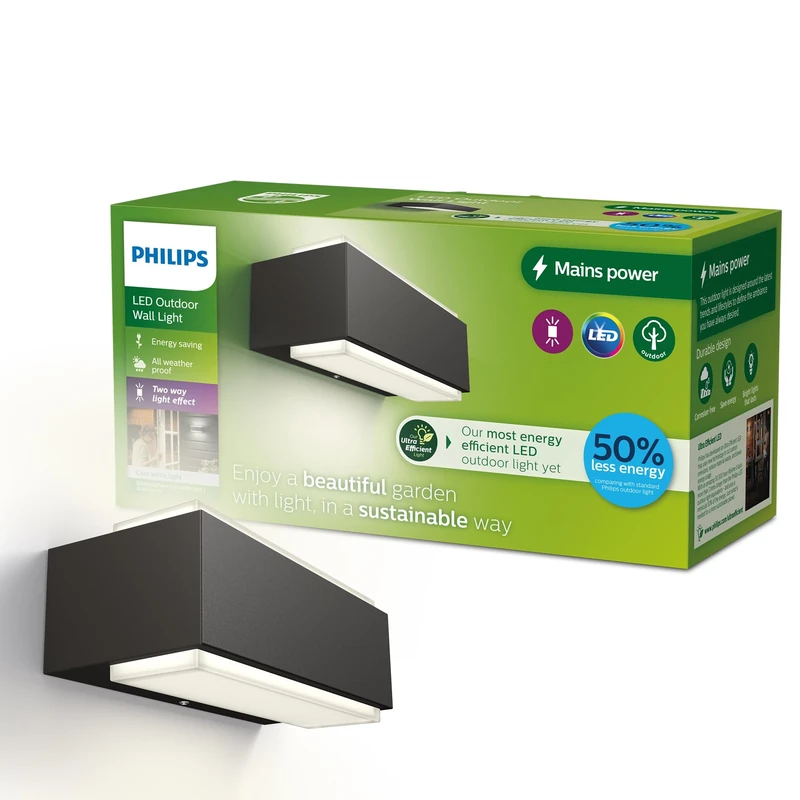 Philips Lighting Stratosphere UltraEfficient Outdoor Wall Light, 3.8W 4000K Cool White Light, Antracite, IP44 Weatherproof