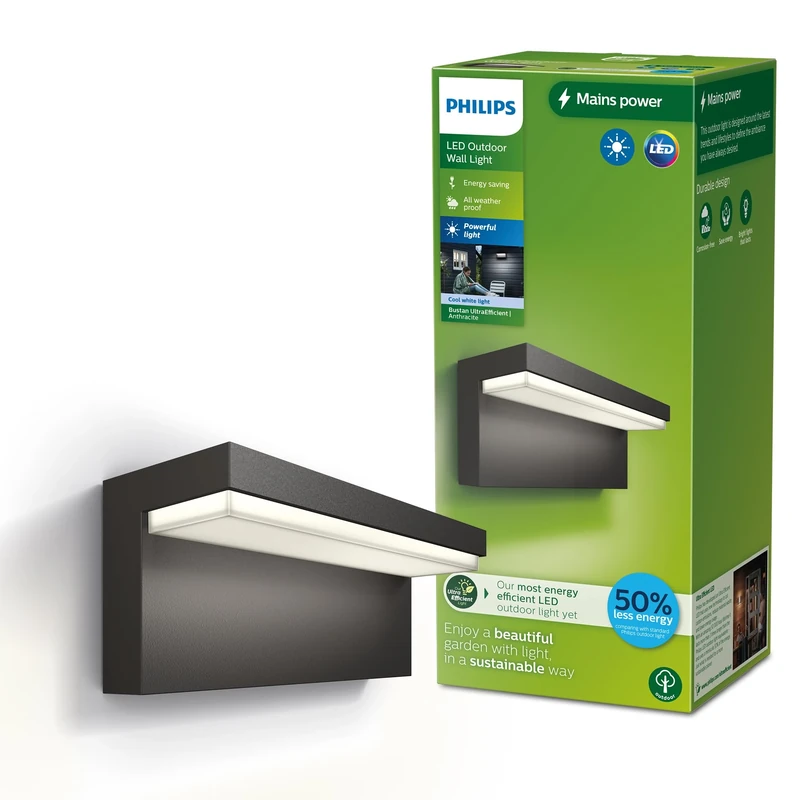 Philips Lighting Bustan UltraEfficient Outdoor Wall Light, 3.8W 4000K, Antracite, IP44 Weatherproof