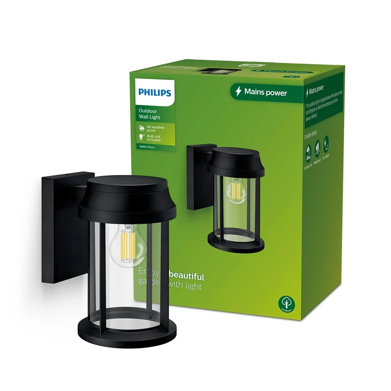 Philips Lighting Bellini Outdoor Wall Light, Round, Without Bulb, Black, max. 25W, IP44 Weatherproof