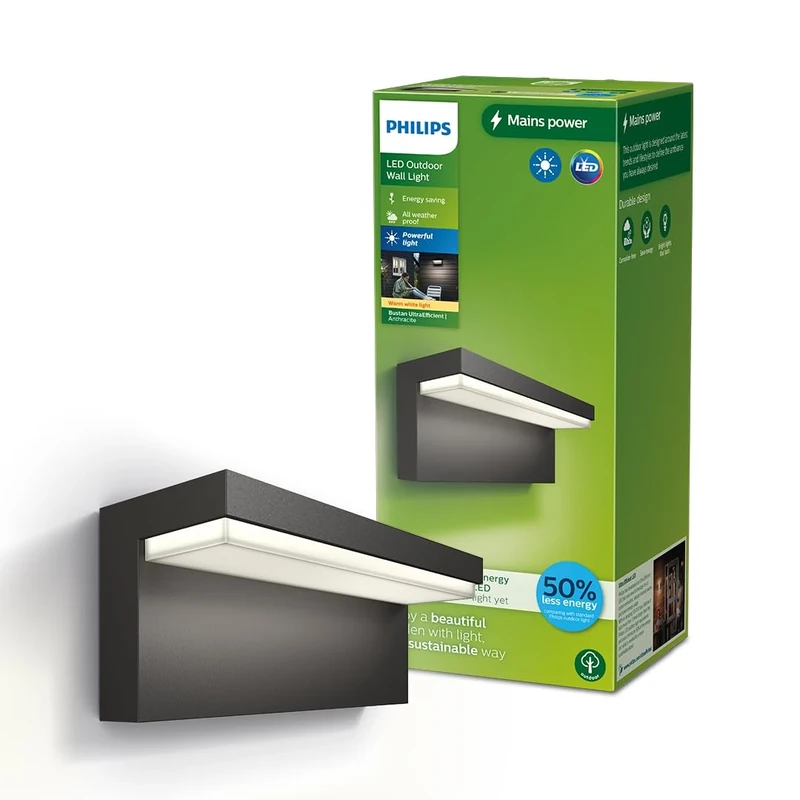 Philips Lighting Bustan UltraEfficient Outdoor Wall Light, 3.8W, 2700K, Antracite, IP44 Weatherproof
