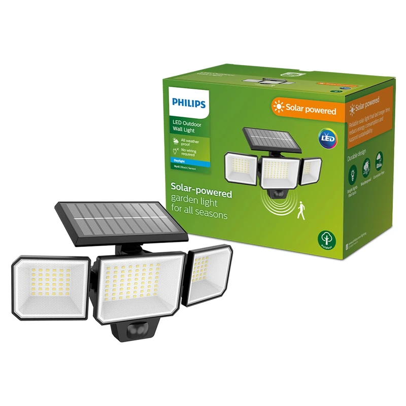 Philips Lighting Fyce Outdoor Solar Wall Light, 1.5W, 2700K, Black, IP44 Weatherproof