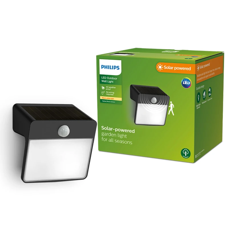 Philips Lighting Enkara Outdoor Solar Wall Light with House Number 0.2W, 2700K, Black, IP44 Weatherproof