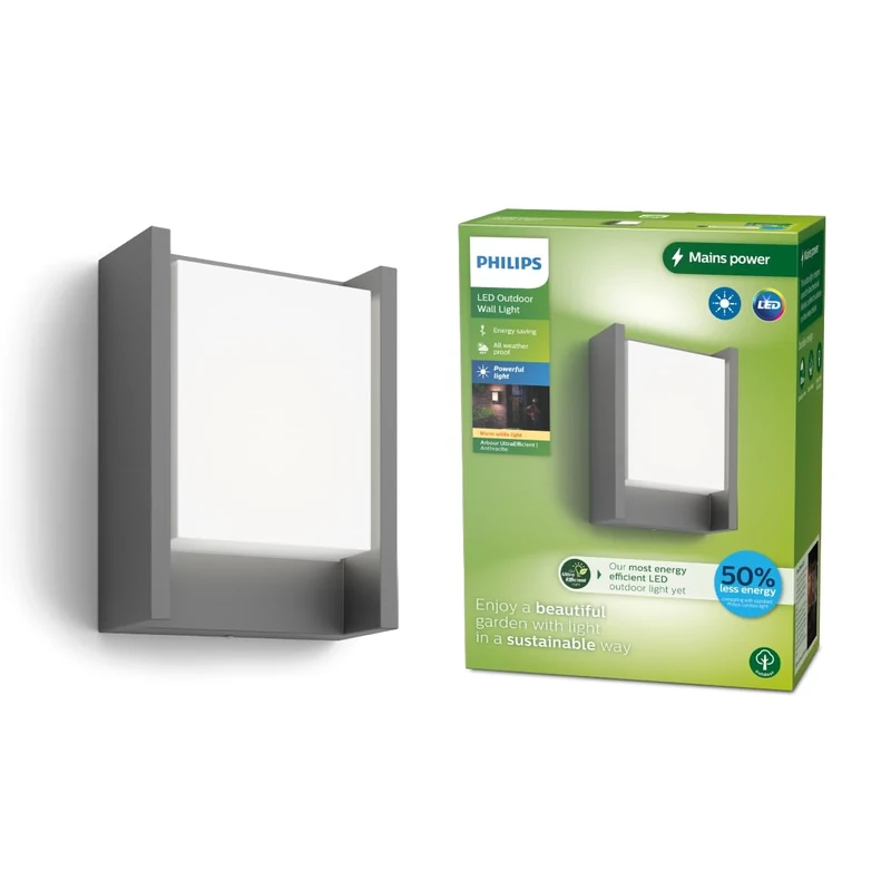 Philips Lighting Arbour UltraEfficient Outdoor Wall Light, 3.8W, 2700K, Antracite, IP44 Weatherproof