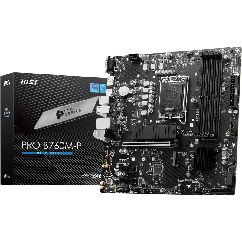 MSI PRO B760M-P Motherboard, Micro-ATX - Supports Intel 14th, 13th & 12th Gen Core Processors, LGA 1700 - DDR5 Memory Boost 6800+MHz/OC, PCIe 4.0 x16 Slot, M.2 Gen4 Slots