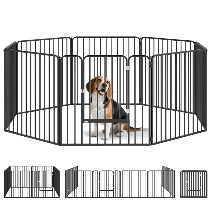 PawHut Heavy Duty Dog Playpen, 8 Panels Dog Pen, 80cm Height Pet Playpen Exercise Pen, with Door, for Small and Medium Dogs