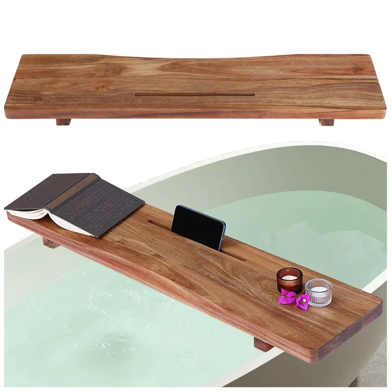 Premium 1.2IN Thickened Board Acacia Wood Bathtub Tray Caddy with Adjustable Legs, Minimalistic Design Bath Tray for Tub, Bathtub Accessories, Fits Most Bath Tubs, Idea for Women - Image 1