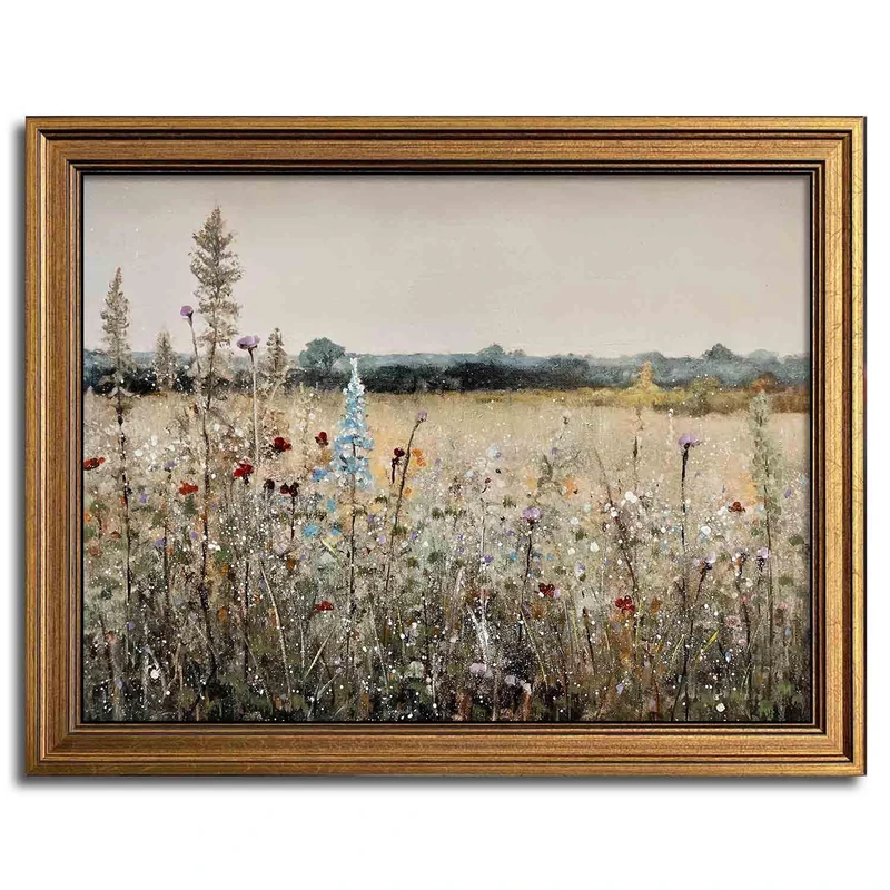 Yeechine Gold Framed Vintage Wall Art Classical French Landscape Wildflowers Botanical Painting Canvas Print Kitchen Living Room Wall Decor (Champ Fleuri, 16''x20'')