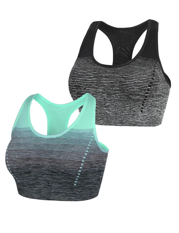 Sykooria Women's Sports Bra Mid Support Wirefree Racerback Workout Bra Removable Padding Yoga Gym Running Crop Top(Black+Green,M)