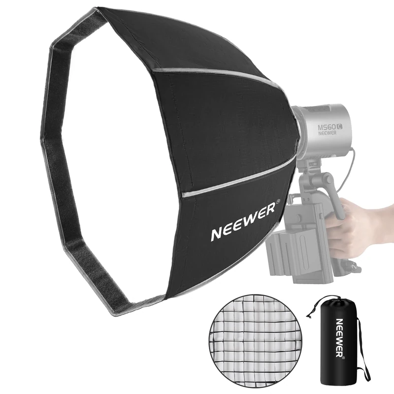 NEEWER 20"/50cm Octagonal Softbox with NEEWER Mount, Quick Folding Quick Set Up Octabox Softbox with Light Diffusers/Honeycomb Grid/Bag for MS60 MS60B MS60C MS150B LED Video Studio Light, NS4P