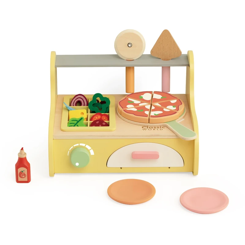 Classic World Wooden Pizza Oven – Pretend Play Cooking Set with Pizza, Toppings & Utensils – Durable Role‑Play Kitchen Toy for Imaginative Play & Fine Motor Skills – Ages 3+