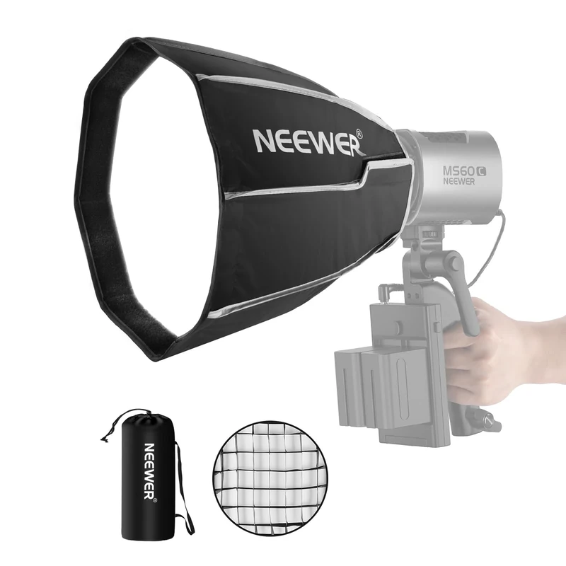 NEEWER 12"/30cm Octagonal Softbox with NEEWER Mount, Quick Folding Quick Set Up Mini Softbox with Diffusers/Honeycomb Grid/Bag for MS60 MS60B MS60C MS150B LED Video Studio Light, NS3P