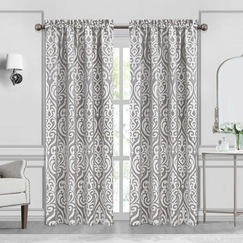 Loom and Mill Contemporary Damask Curtains for Bedroom, Luxury Lined Darkening Jacquard Curtains 2 Panels with Tiebacks, Window Curtain for Living Room Banquet Decor, Rod Pocket(52”Wx 84”L, 2 Panels)