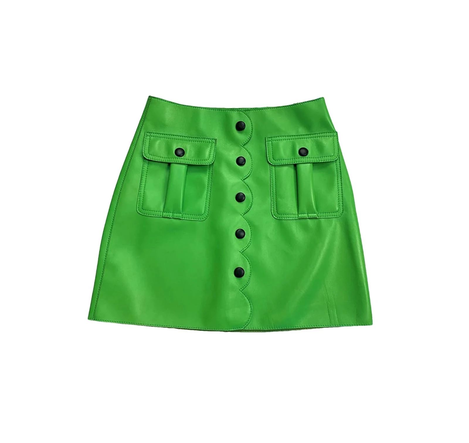 Women Genuine Sheepskin Skirts French Chic Petal Mini Dress High Waist Pocket A-Line Leather Skirts