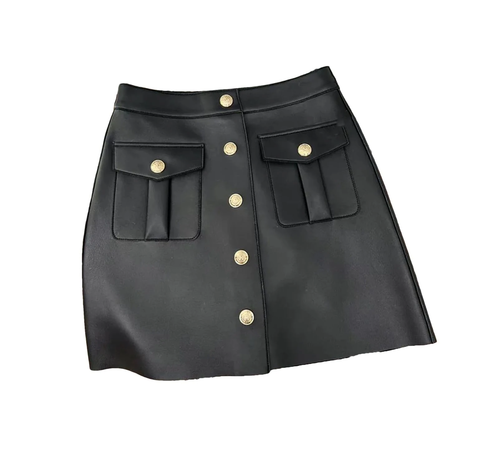 Haitpant Women Genuine Leather Skirts Korean Fashion A Line Mini Sexy Skirt Black