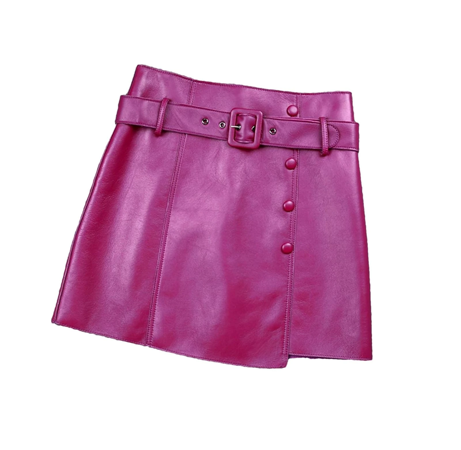 Haitpant Autumn Winter Versatile Simple Commuter Asymmetric Belt A-Line Skirt Women Genuine Leather Sheepskin Mini Dress Orchid Purple